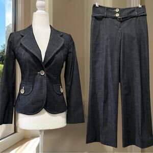 NEW Loft Tailored Chambray Contrast Stitch Structured Hourglass Career Pantsuit